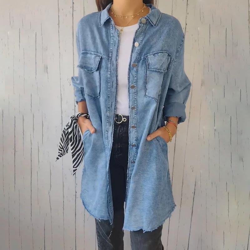 Christiane - Trendy Košilové šaty z Džínoviny Nadměrné Velikosti