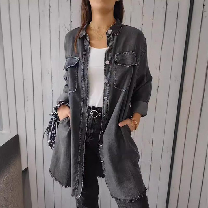 Christiane - Trendy Košilové šaty z Džínoviny Nadměrné Velikosti